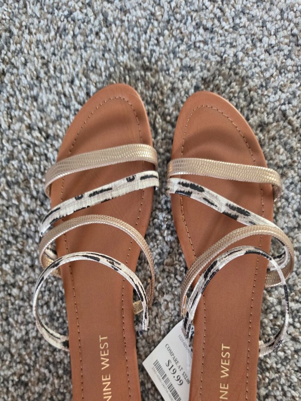 Nine West Strappy Gold Black Ivory Snakeskin Slide Sandal, NWT (size 6.5)